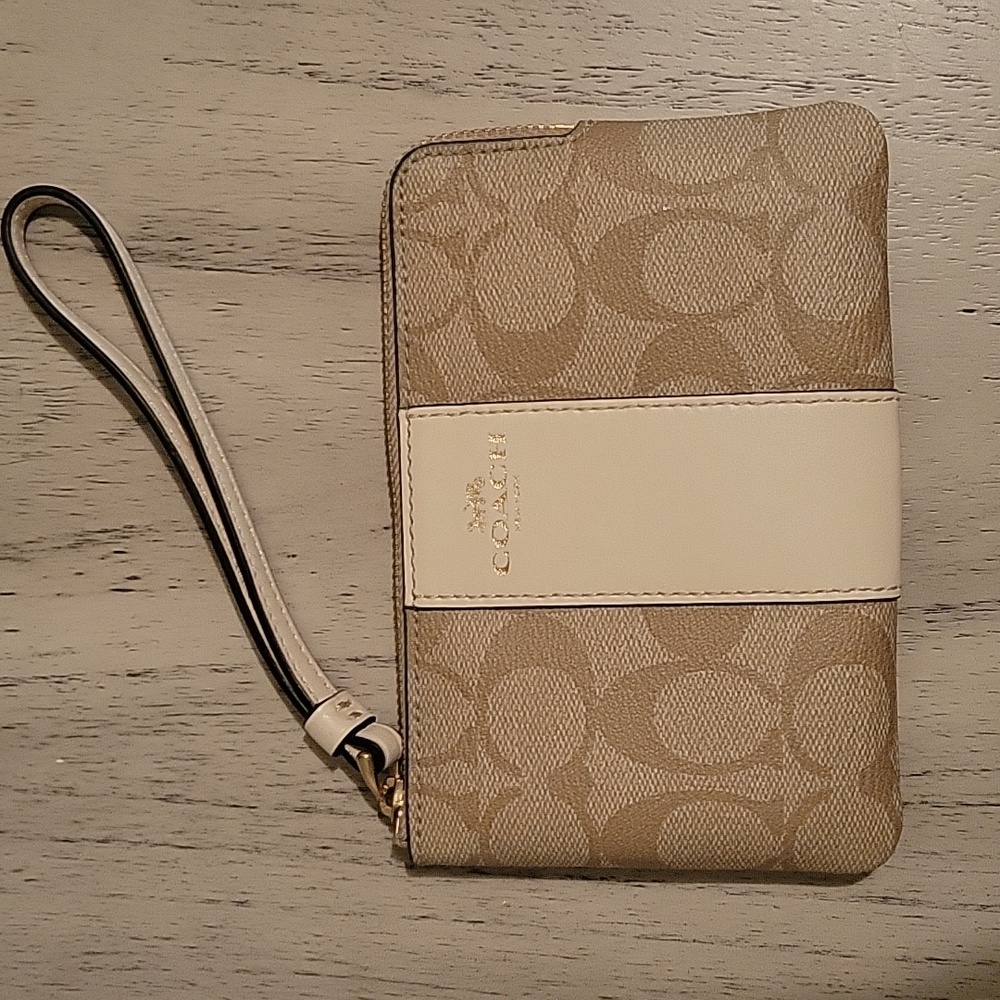 Coach Tan and Cream Signature Wristlet